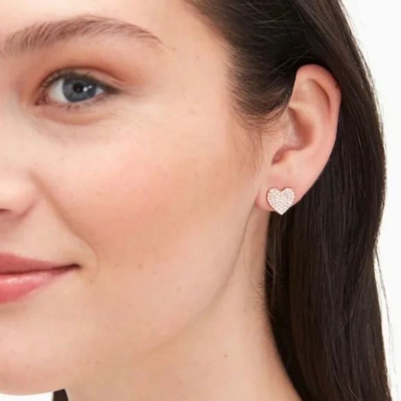 PRICE FIRM - KATE SPADE Heart Shaped Rose Gold Tone Pave Stud Earrings - NWT - Picture 3 of 16